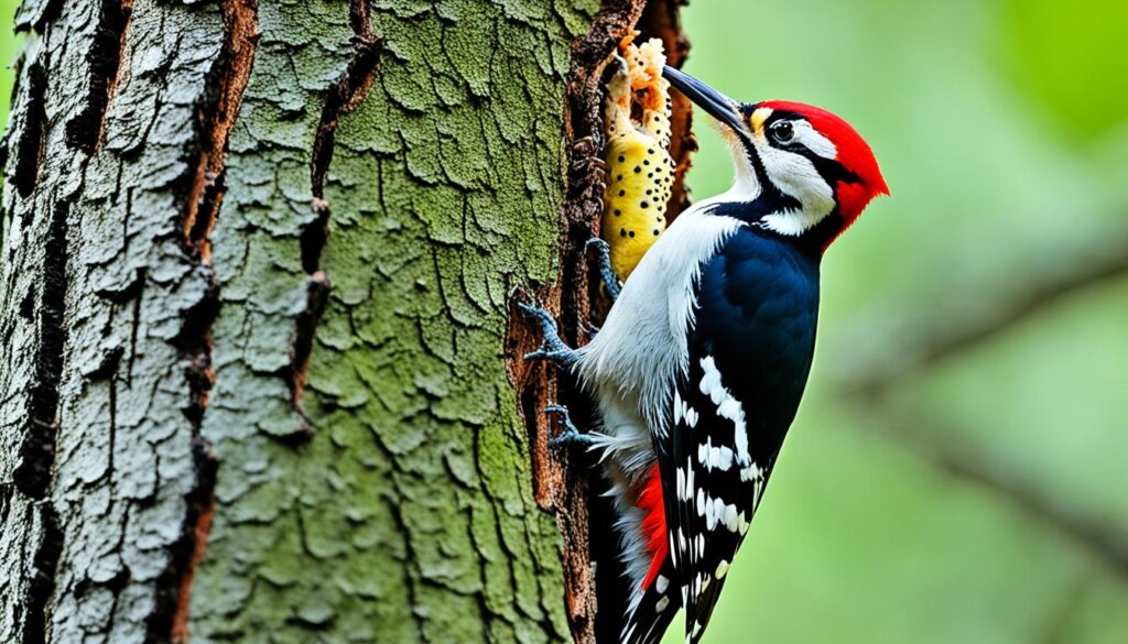 alimentación del pájaro carpintero